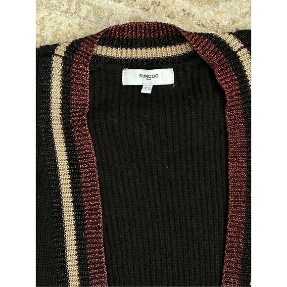 Suncoo Cardigan Sweater Open Front Rib Knit Long Sleeve Black Women’s Size Small - Picture 7 of 8
